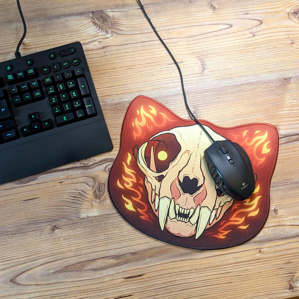 Fire cat skull mousepad